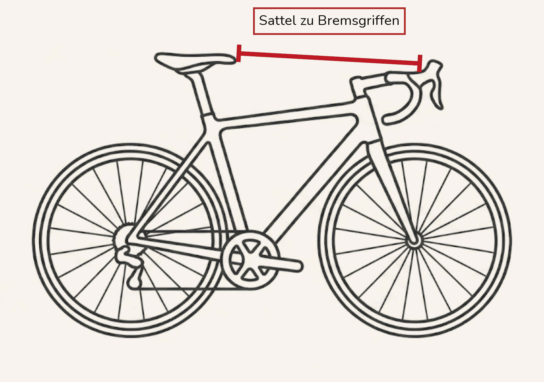Sattel zu Bremsgriffen: die gerade Linie von der Sattelspitze zu den Bremsgriffen.